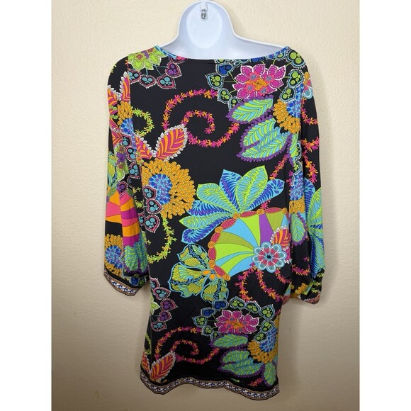 Trina Turk Top Sz m Multicolored Floral Shrug Pullover Boho Artsy Dress Coverup - Picture 9 of 9